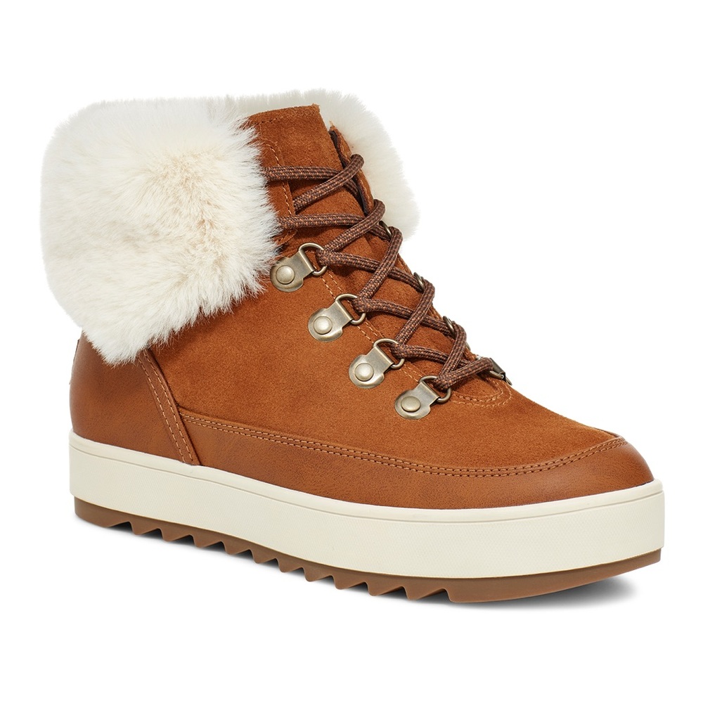 Koolaburra Brown Lace Up Boots with Cream Fur